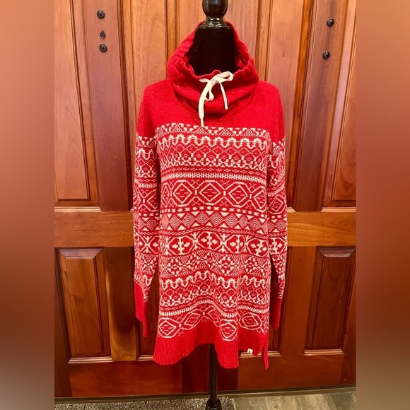 Eddie Bauer Sweater Cowl Neck Wool Blend Women Holiday Snowflake Large Fair Isle - Picture 1 of 8
